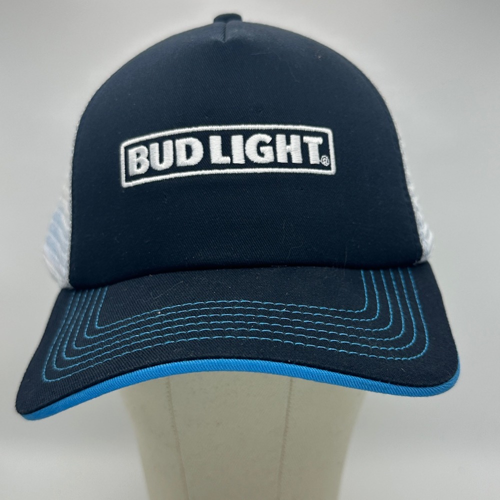Bud Light Hat Trucker Snapback Blue White Mesh Cap YS Headwear Beer Logo Promo